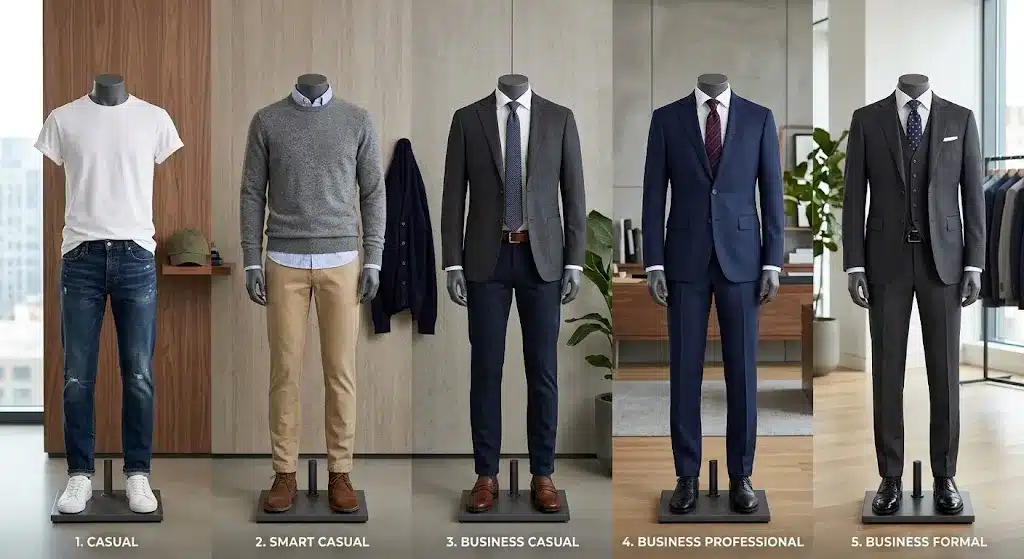 Mens business casual dress code formality scale