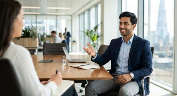 business casual men interview