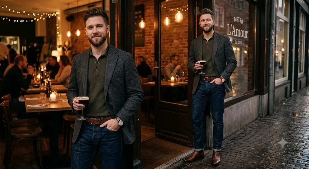 casual outfit ideas men with dark jeans