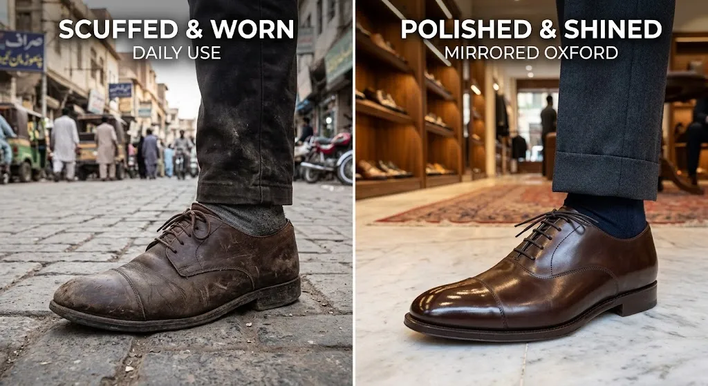 Scuffed shoes vs polished shoes: business casual mistake