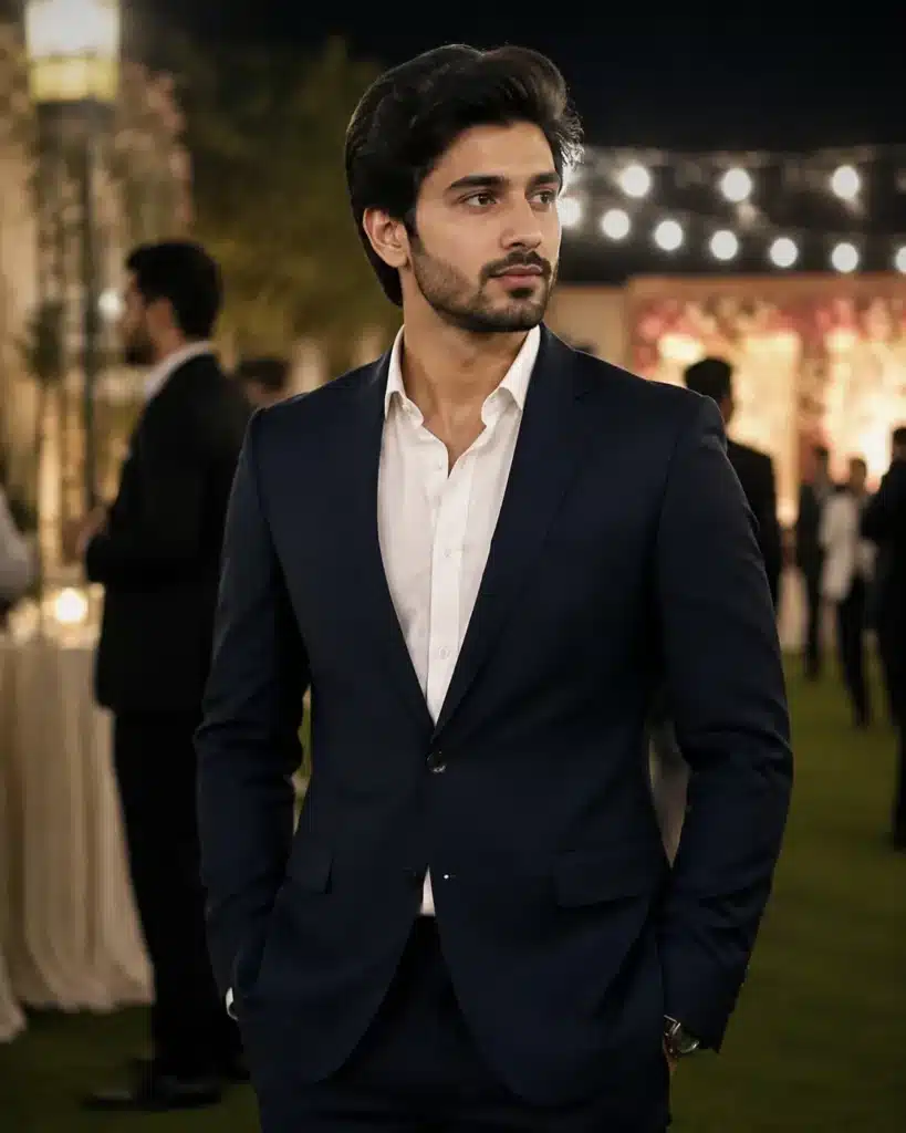 cocktail attire for men navy suit example