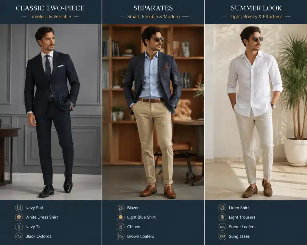 cocktail attire men three outfit combinations