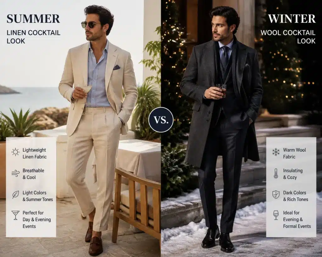 cocktail attire men summer versus winter styling