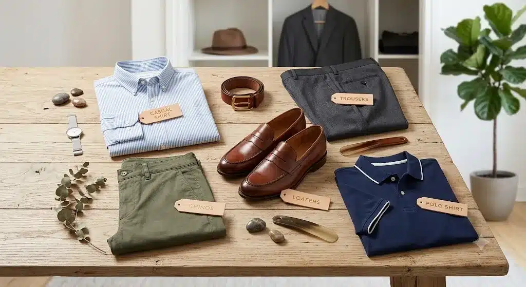 Top smart casual wear picks for men including shirts, chinos, and loafers