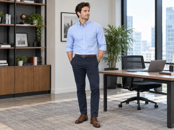 Men's business casual outfit with Oxford shirt and chinos