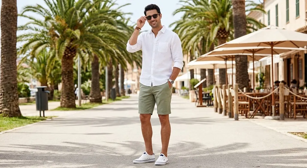 Summer casual outfit for men with linen shirt