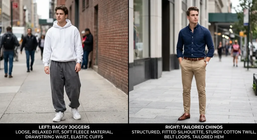 style swap from joggers to tailored chinos for men