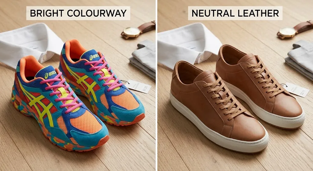 Capsule wardrobe men trainers style swap bright versus neutral