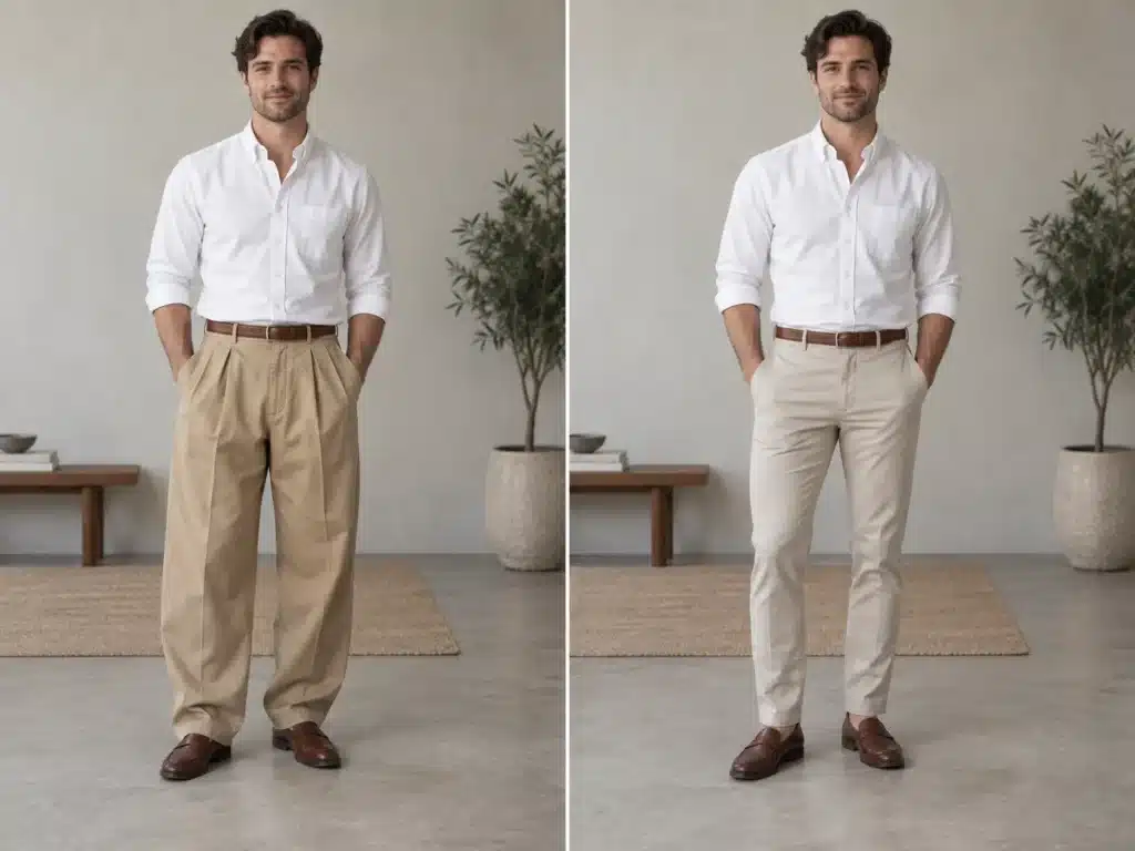 baggy khakis vs slim chinos style swap comparison