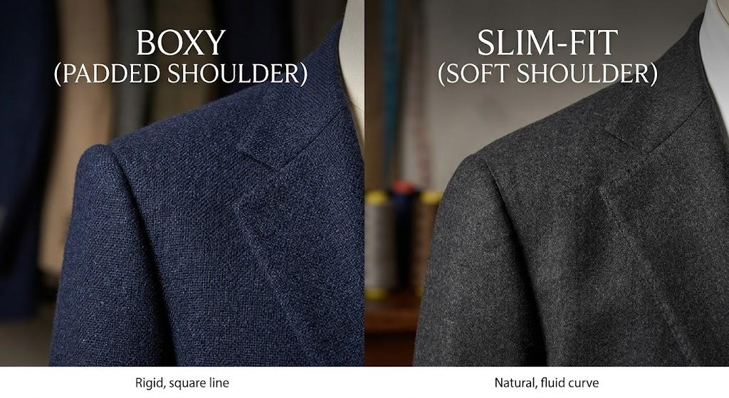 Business casual suit men slim fit versus boxy blazer