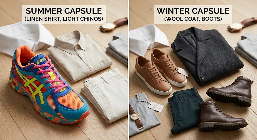 Capsule wardrobe men summer versus winter seasonal pieces