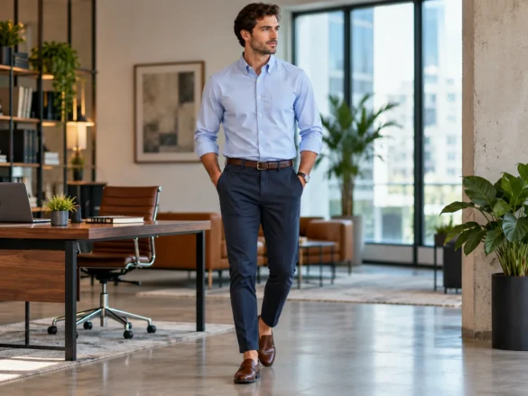 Business casual shirts for men including Oxford, dress, polo, linen and office outfit ideas