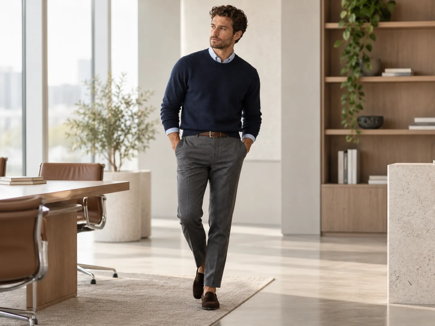 Men wearing textured autumn knitwear showing different sweater knit patterns and styles