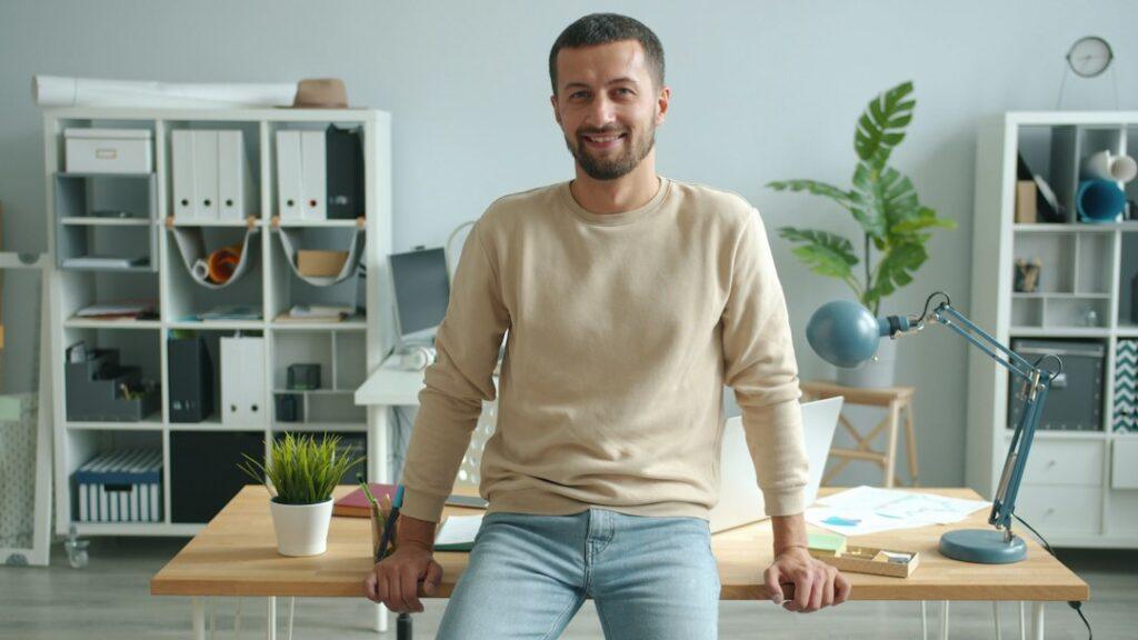 Mens Half Zip Jumper smart knitwear in an office