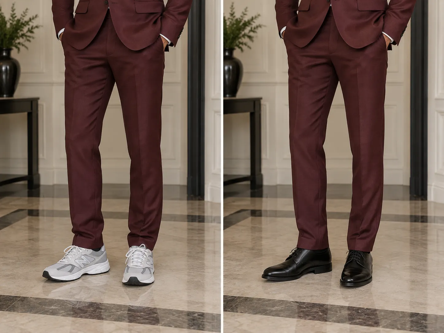 what shoes to wear with burgundy suit